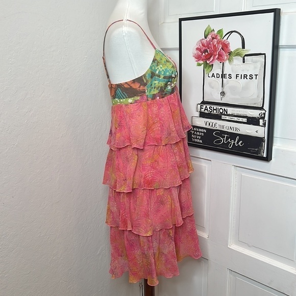 Trina Turk Multicolor Silk Tiered Sleeveless Dress Size 4 - Picture 2 of 7